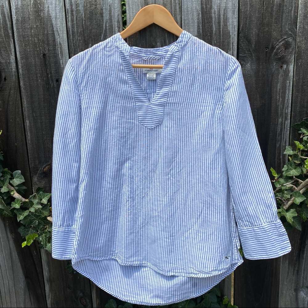 VINEYARD VINES Striped Linen and Cotton Popover Size XS